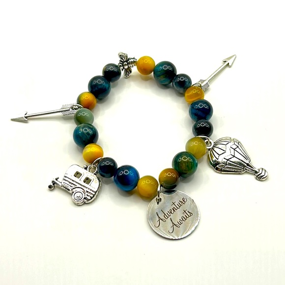 Handmade Natural Tiger Eye Stone Charm Bracelet! “Adventure Awaits!” - Picture 2 of 7